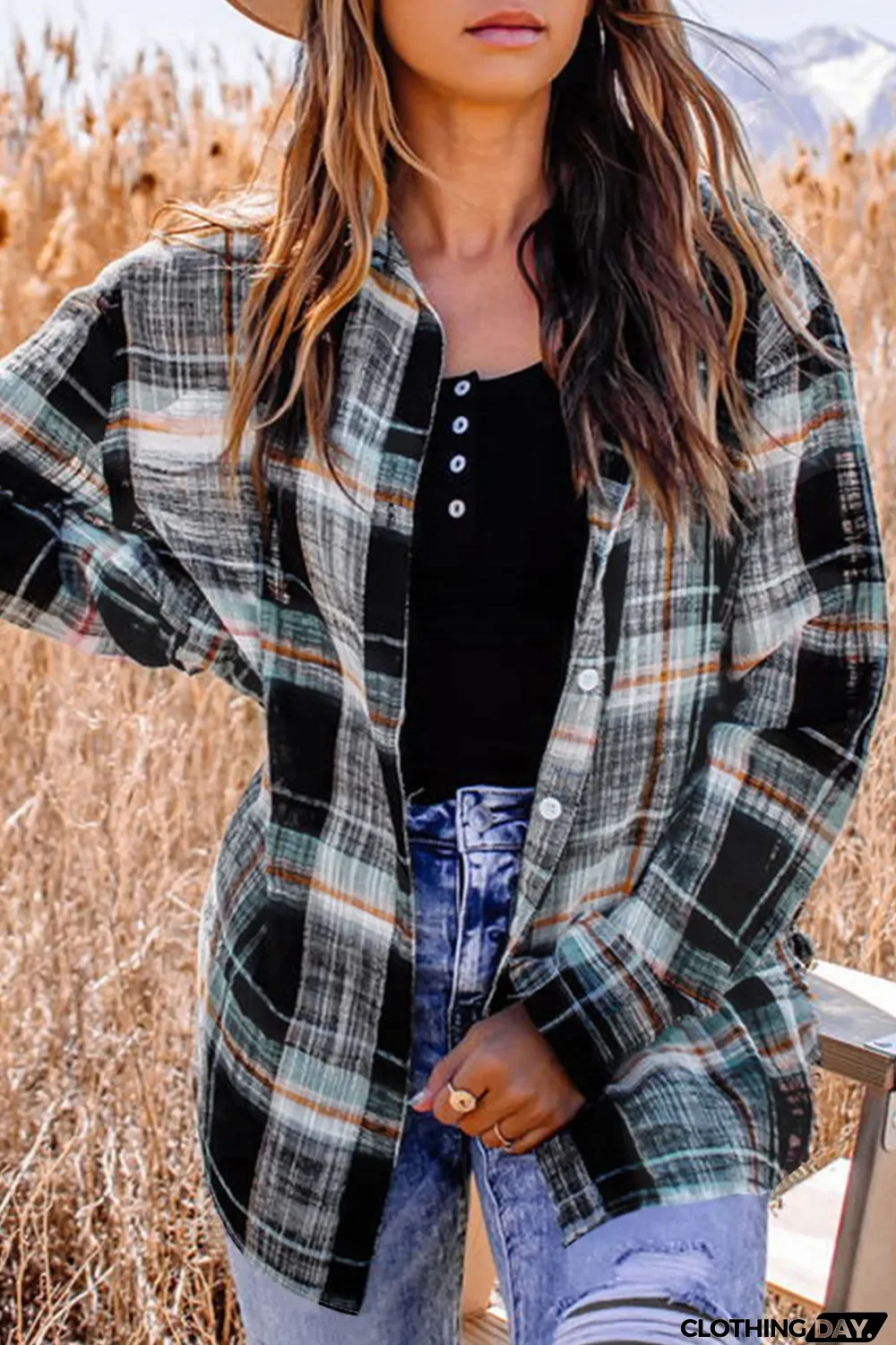 Plaid Print Long Sleeve Button-up Shirt