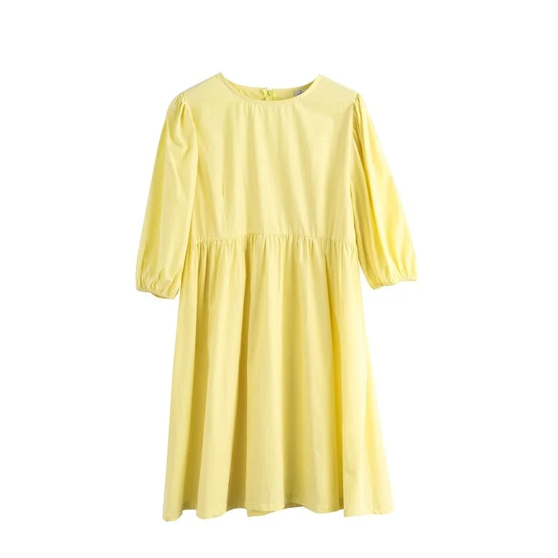 Toppies Babydoll Dress 100% Cotton Woman O-neck Short Mini Dress Lantern Sleeve Blouses Female A-line Ladies Dresses Summer 2021