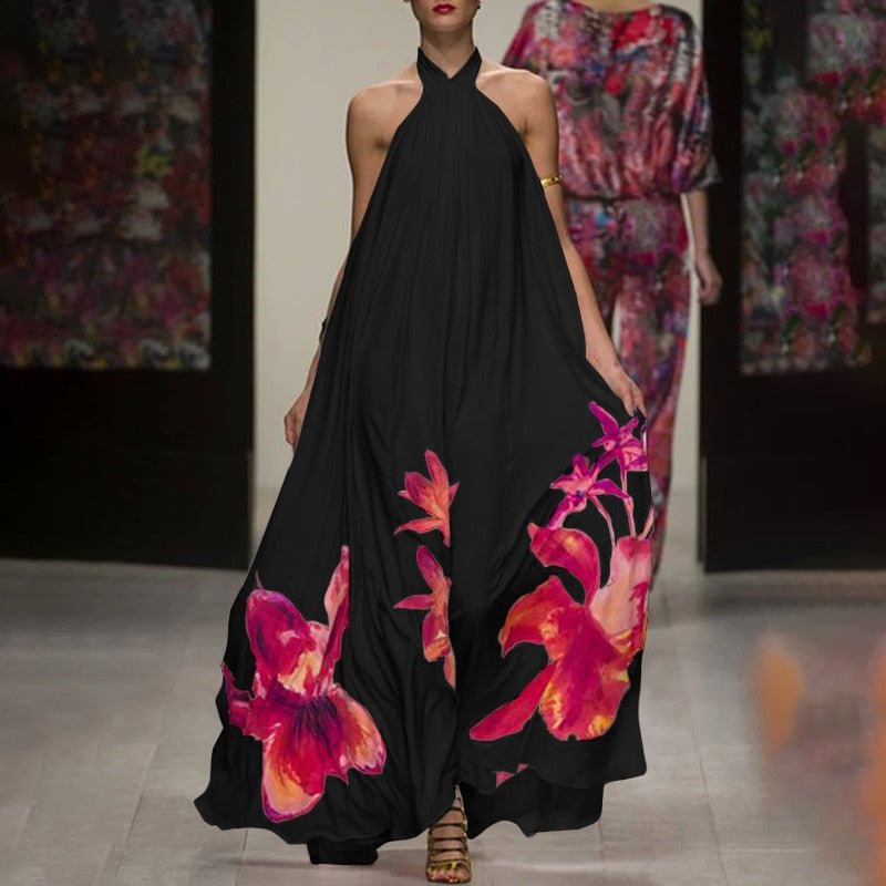 2022 Summer Bohemian Halter Thin Dress Celmia Women Floral Print Fashion Sundress Sexy Sleeveless Backless Party Maxi Vestido