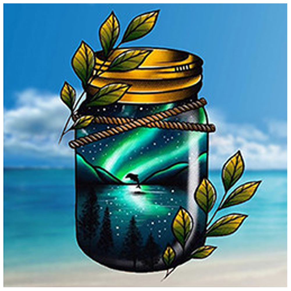 

30*30CM - Round Drill Diamond Painting - Seaside Aurora bottle, 501 Original