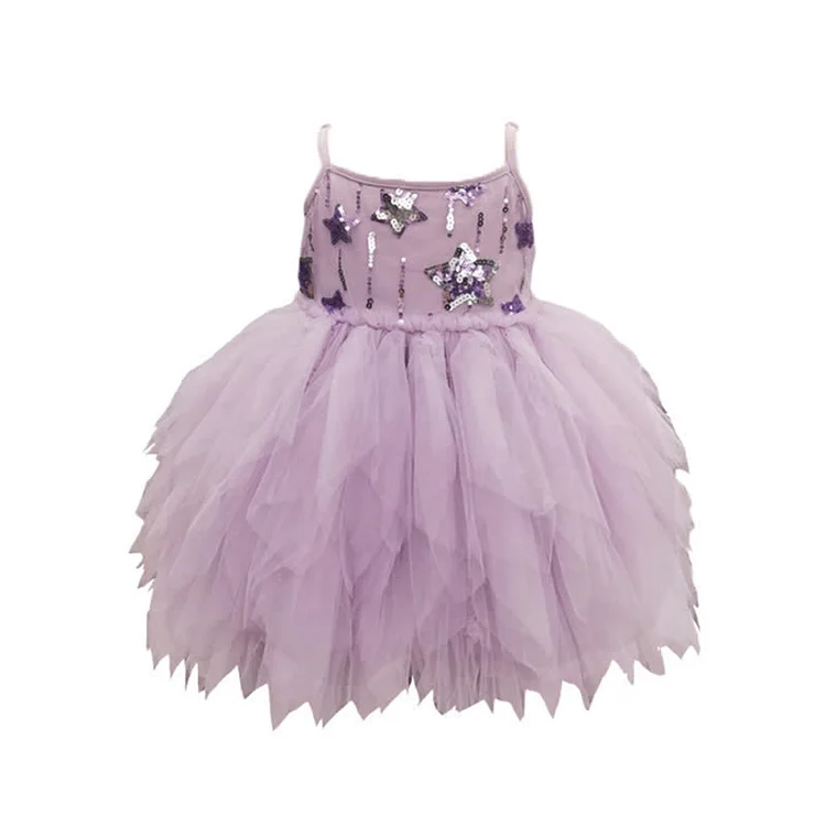 Toddler Girls Star Pattern Sequin Princess Tulle Slip Dress - Modakawa modakawa