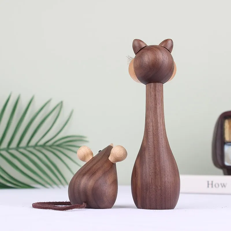 Nordic home furnishings solid wood high quality mouse and cat ins toy study decoration Zodiac gift