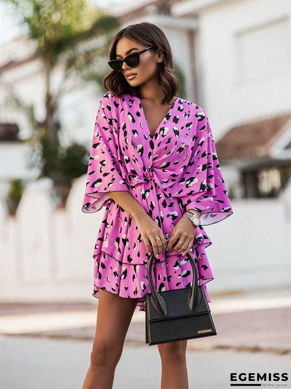 Fashionable Printed Wave Sleeve Dress for Women | EGEMISS