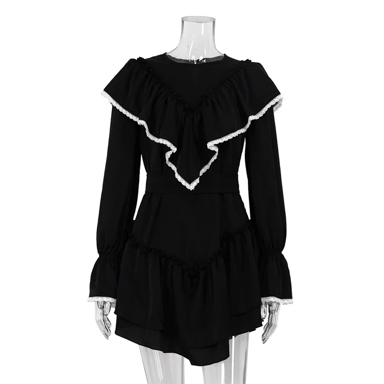 Churchf Churchf 2023 New Horn Sleeve Flounce Dress Women's Temperament Design Sense Little Black Dress