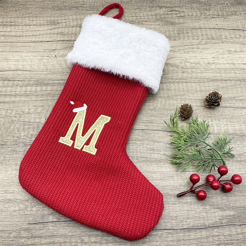Tegooe Personalized Alphabet Knitted Christmas Stockings - Cable Knit Decoration