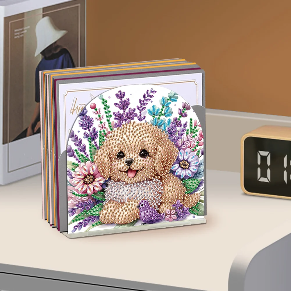 DIY Puppy Flower Diamond Painting Acrylic Napkin Rack Decor for Home Office Decor