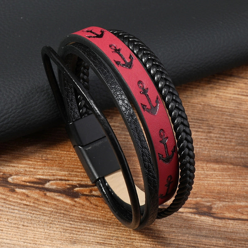 Vintage Style Minimalist Geometric Pu Leather Alloy Men's Bracelets Men Cord & Leather Bracelets3
