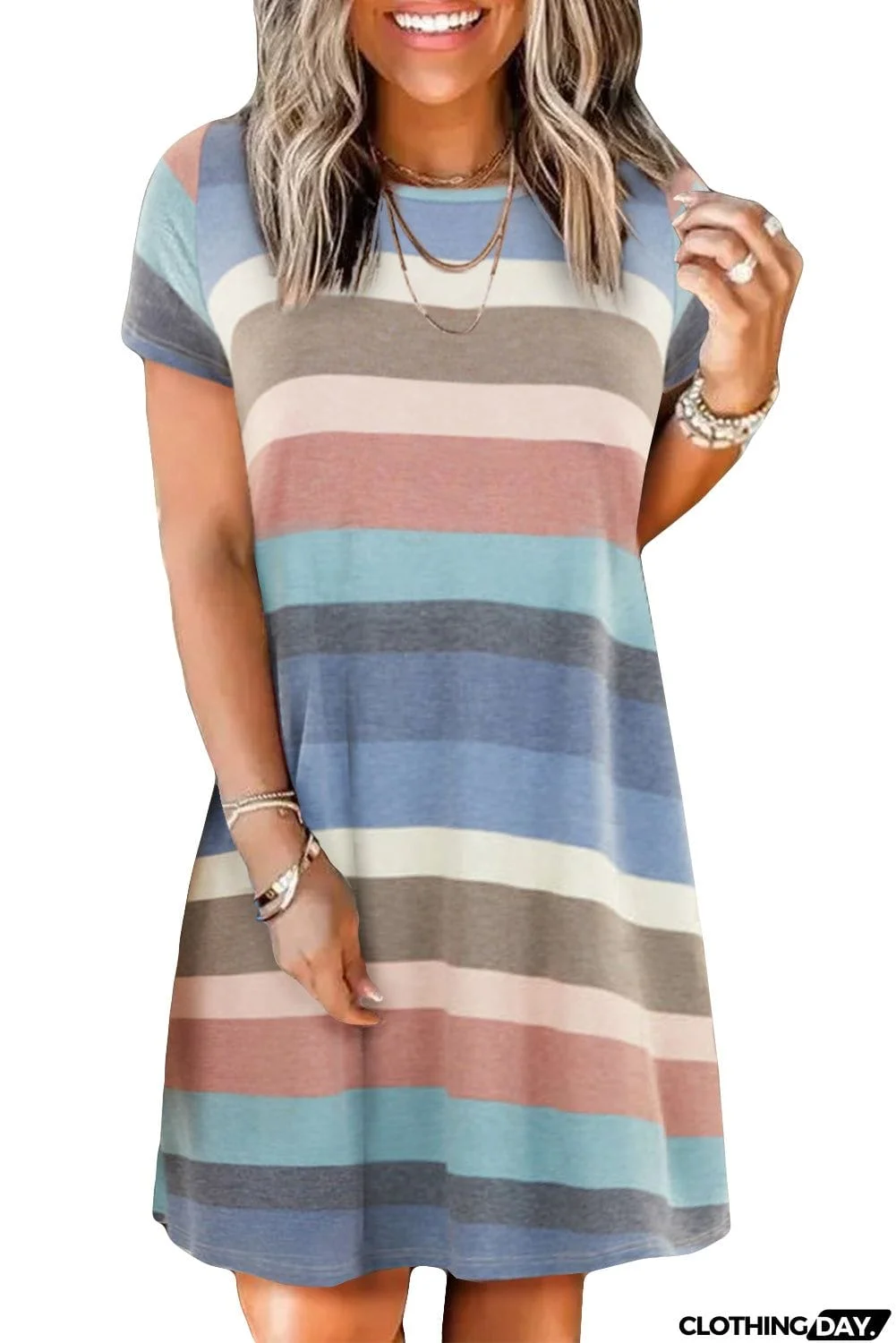 Multicolor Striped Pocket T Shirt Dress