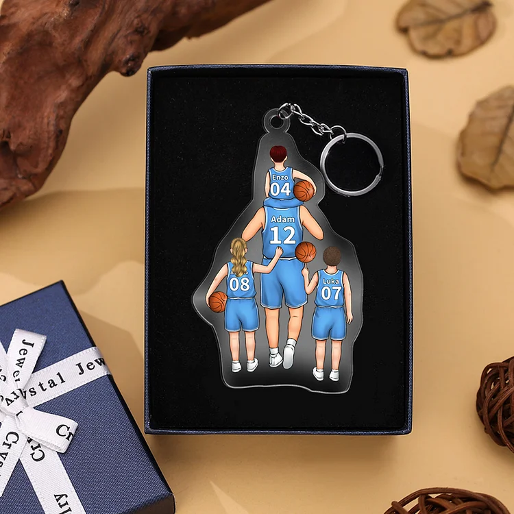 1-4 Kids Basketball Keychain-Personalized Dad Basketball Team Keychain Gift Box Set Custom Name Gift for Dad as a Father's Day Gift