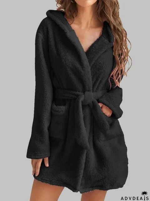 Tie Waist Hooded Robe