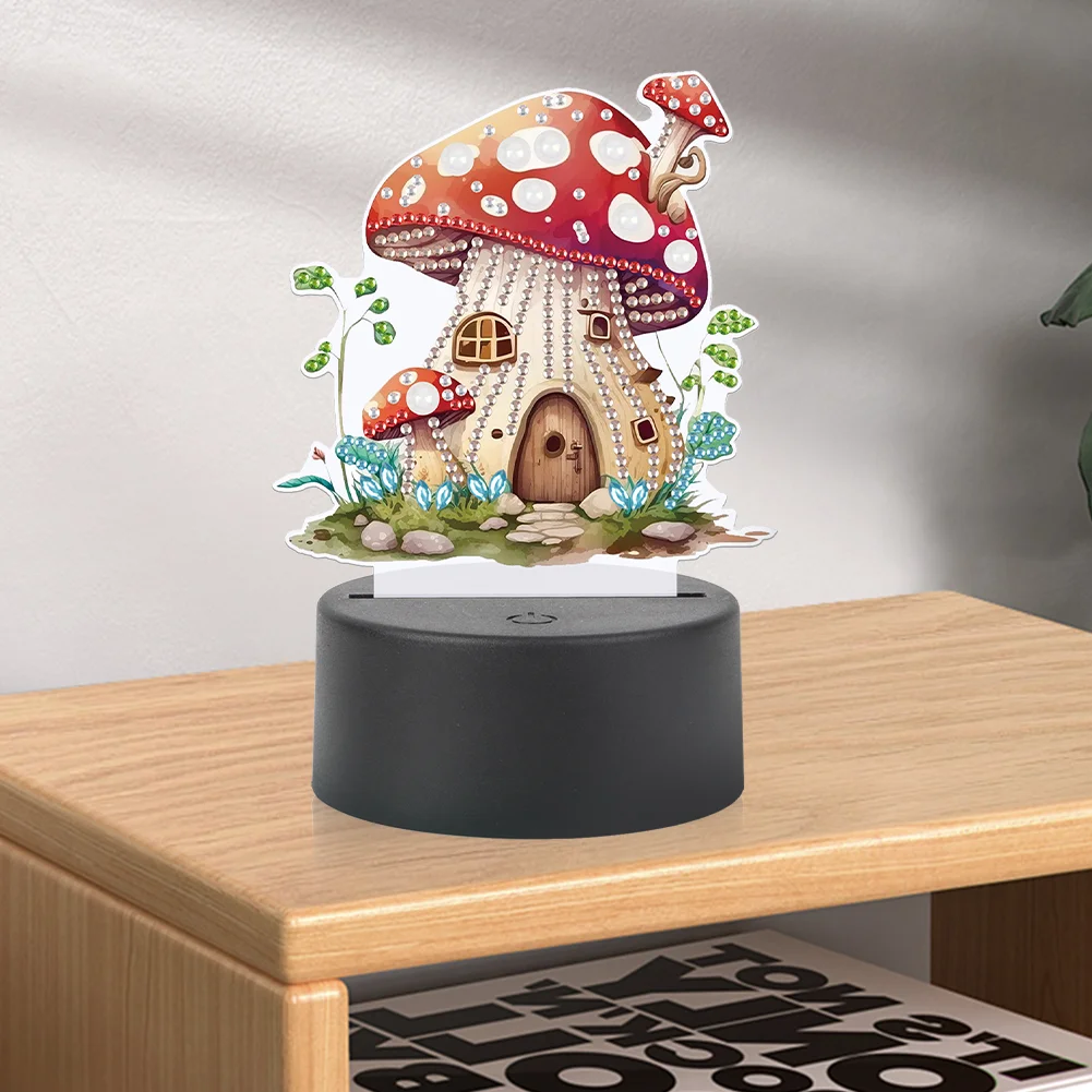 5D DIY Acrylic Mushroom House Double Sided Diamond Painting LED Night Light for Adults