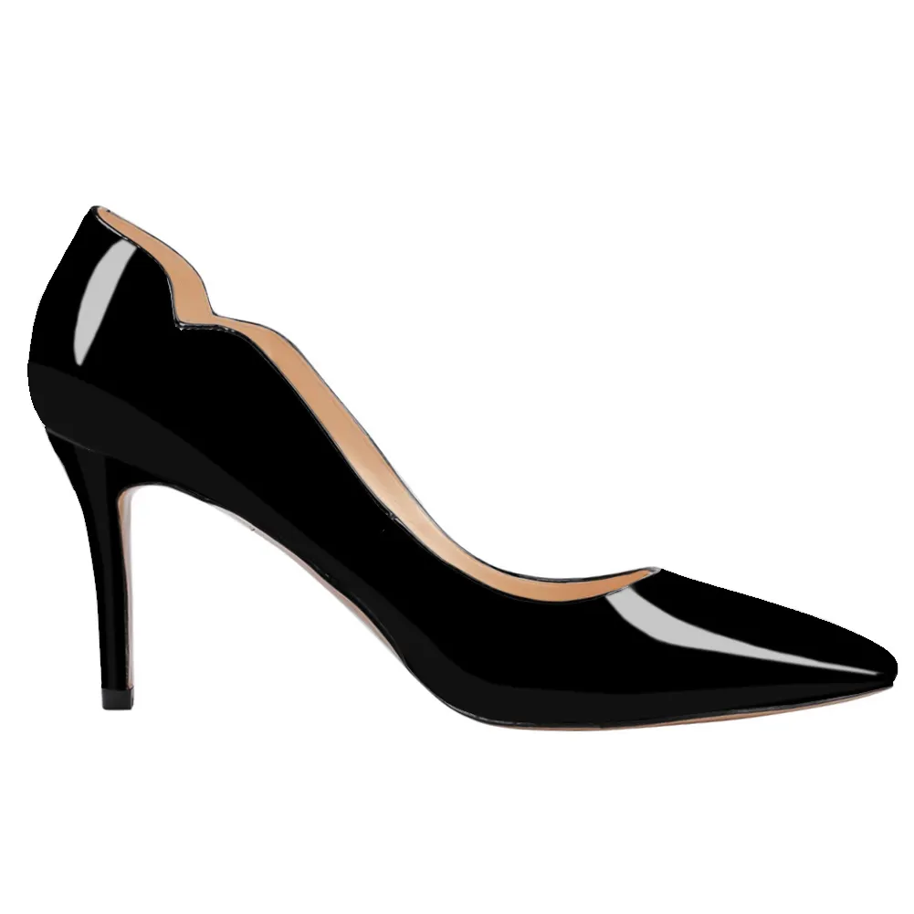 3.54" Women's Heeled Party Pumps Black Patent-vocosishoes