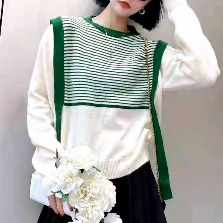 Stripes Casual Knitted Long Sleeve Sweater QueenFunky