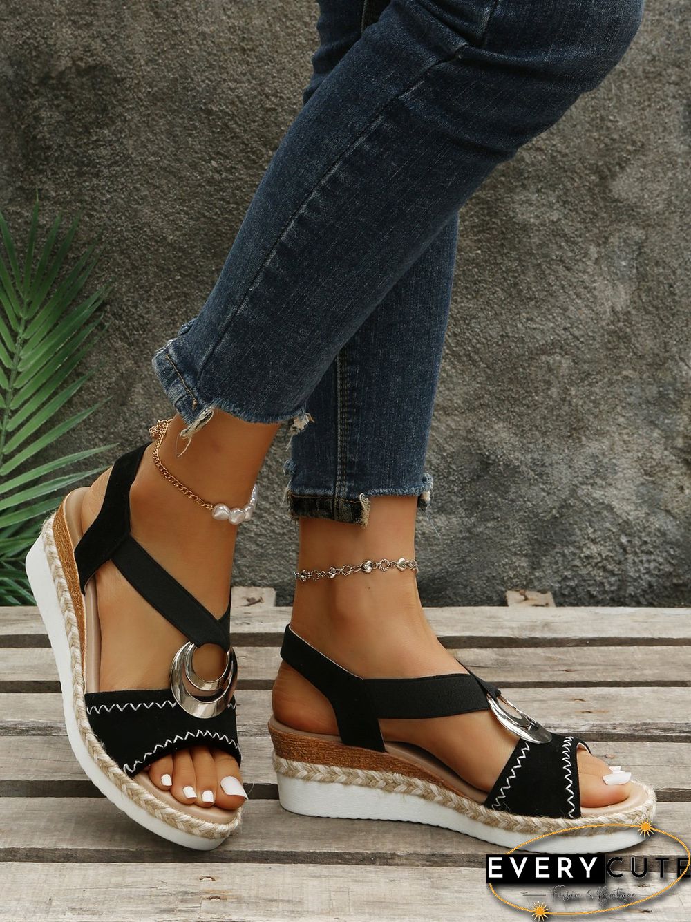 Metal Woven Wedge Platform Roman Sandals