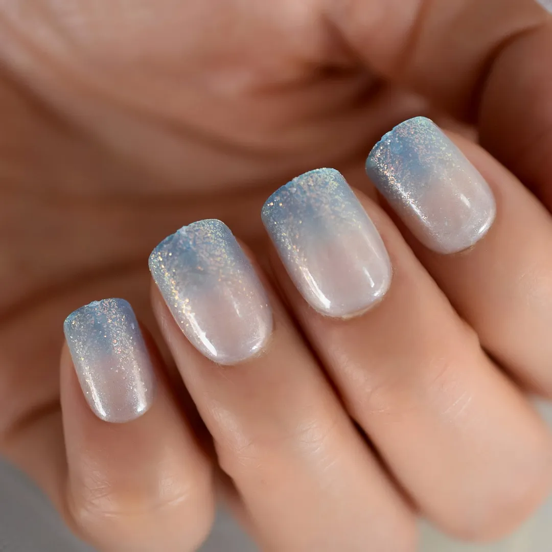 Pure Color Nails UV Polish Oval Faux Nails Light Taro Purple Glossy Nail Artificial Tips with Gluetabs 24pcs-Nail Inspo