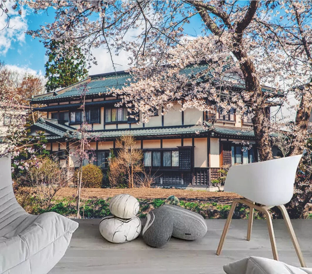 Japanese Cherry Blossoms Mount Fuji Landscape Wall Hanging Tapestry Ancient Palace With Moon Nature Scendry Home Wall Blanket