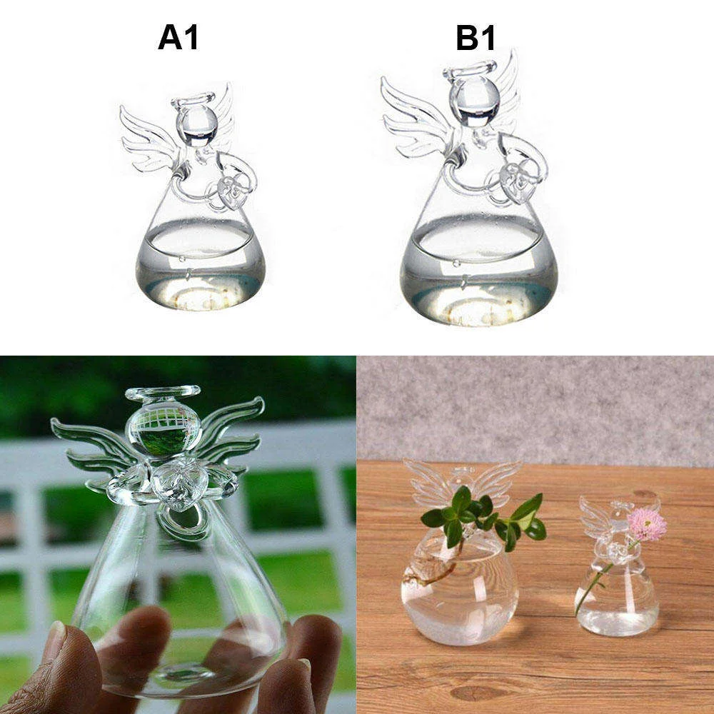 1 Pcs Angel Shape Vase Clear Flower Plant Stand Hydroponic Container Ornament Micro Landscape Home Office Wedding Decor