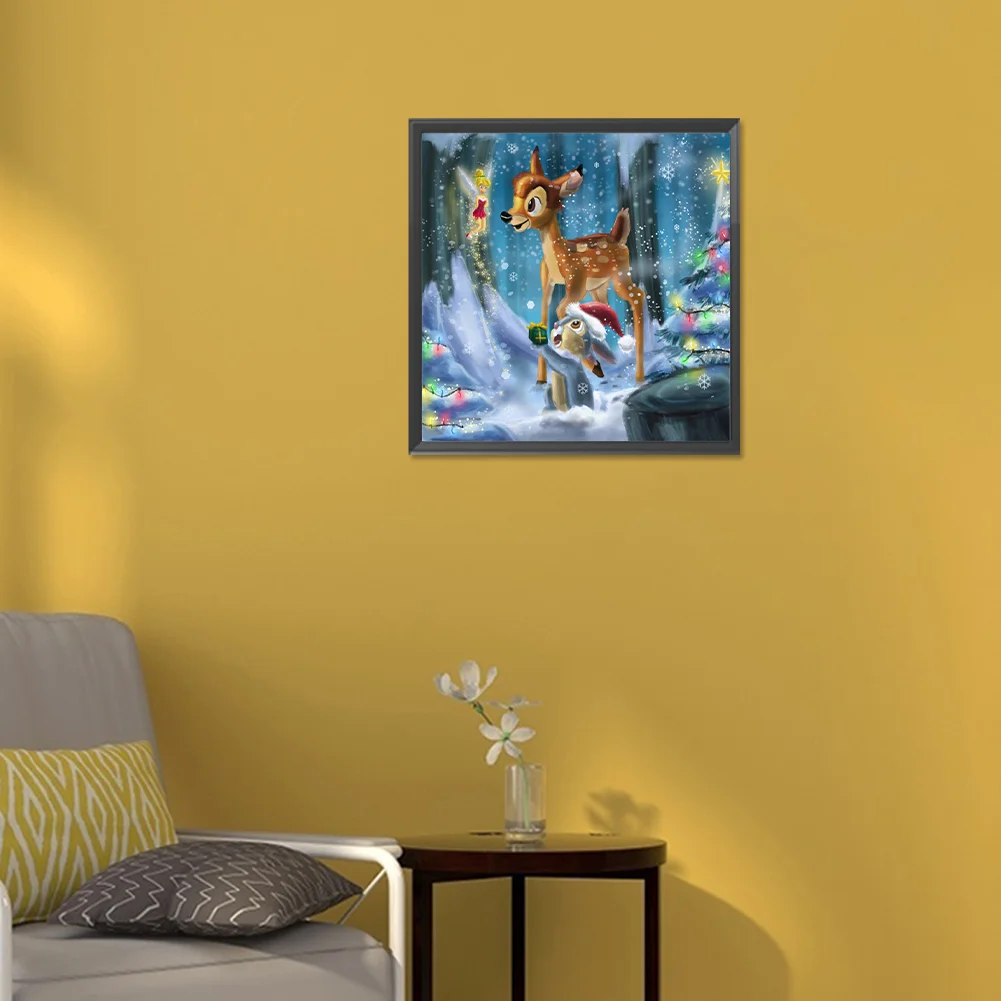 Full Round Diamond Painting 30*30cm - Deer And Squirrel In The Snow