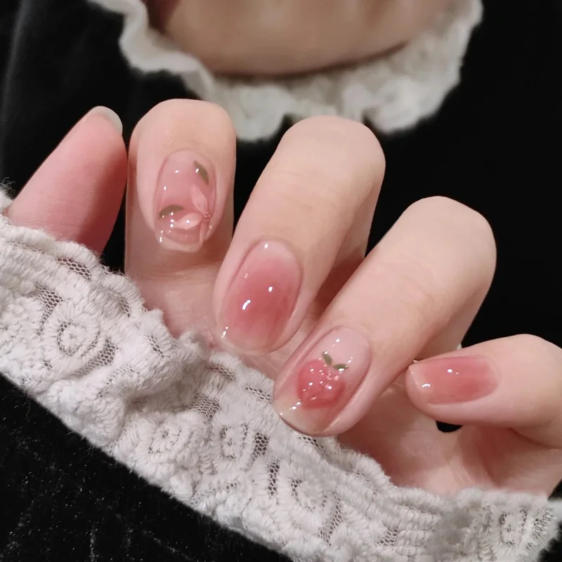 Buyerint 24pcs Wearable Pink Press on Nails – Butterfly Lovely Girl False Nails Tips with Jelly Gel Design  