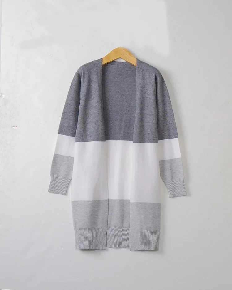 Womens Knit Cardigan Sweater Long Sleeve Soft Color Patchwork Long Cardigan