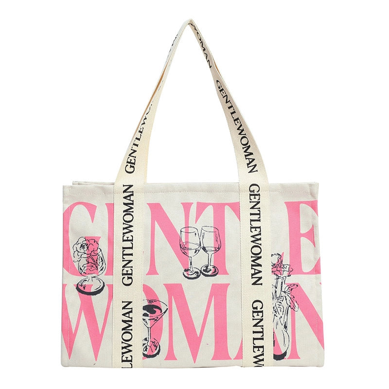 Women’s Large Canvas Letter Streetwear Square Zipper Shoulder Bag