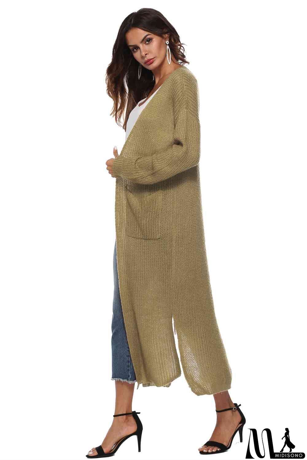 MidiSono - Long Sleeve Open Front Buttoned Cardigan