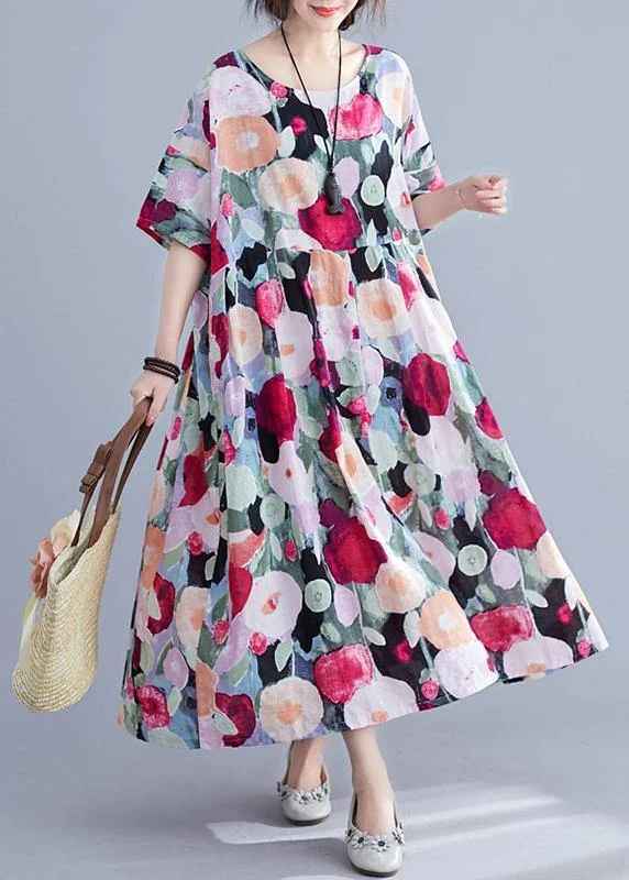 Bohemian floral Long dress half sleeve Cinched Maxi summer Dresses