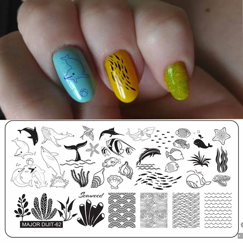Major Dijit Nail Stamping Plates Sea Animal Flame Pattern Nail Art Design Image Plate Stencil Nails Tools For Nails-Nail Inspo
