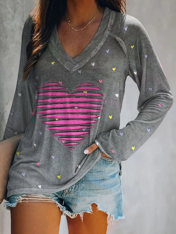 Women's Casual Valentine'S Day Love Printed Long Sleeve T-Shirt