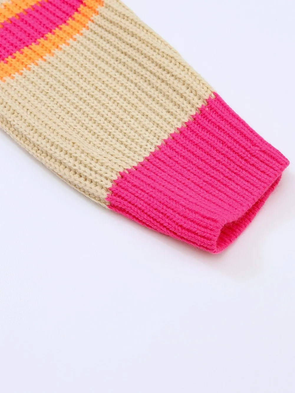 Ribbed Knit Long Cardigan with Striped Print