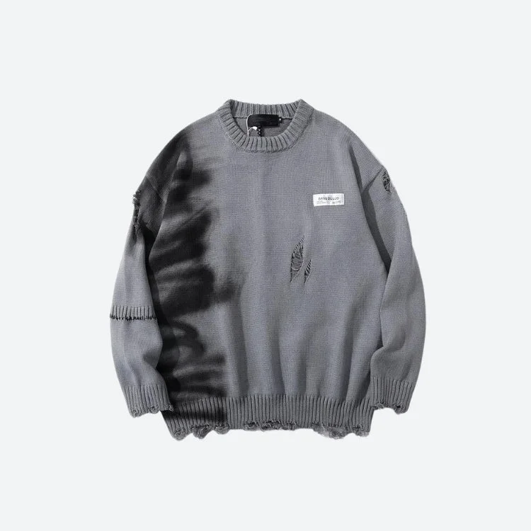 Brownm Spray Paint Distressed Knitted Sweater
