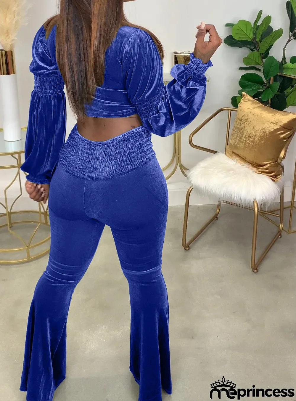 Fashion Letter Print Princess Sleeves Slim-Waist Flare Pant Suits