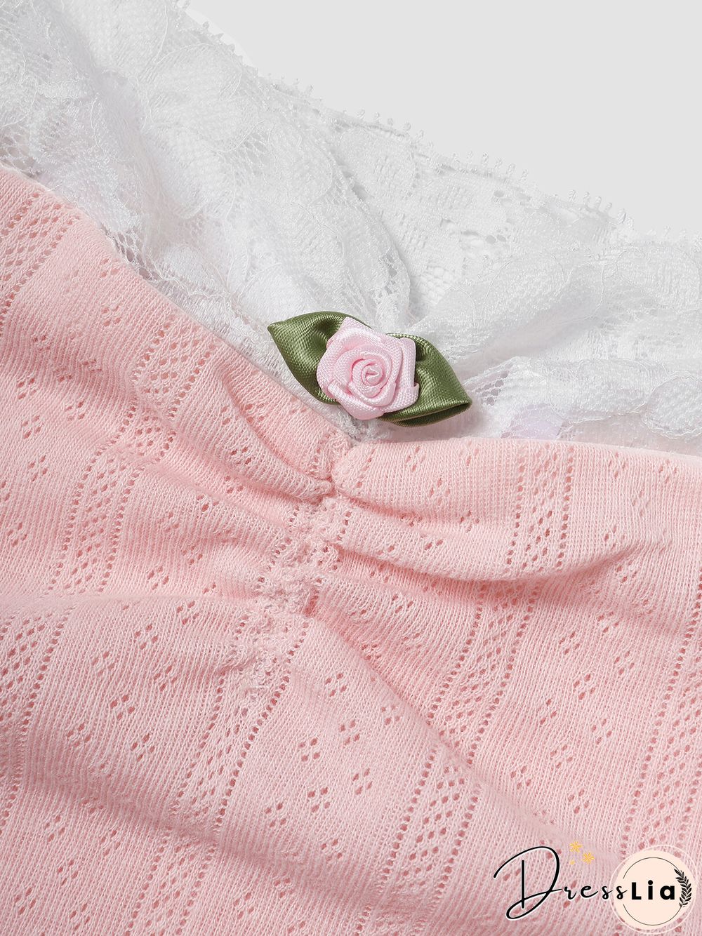 Lace Stitch Floral Tie Shoulder Strap Crop Cami