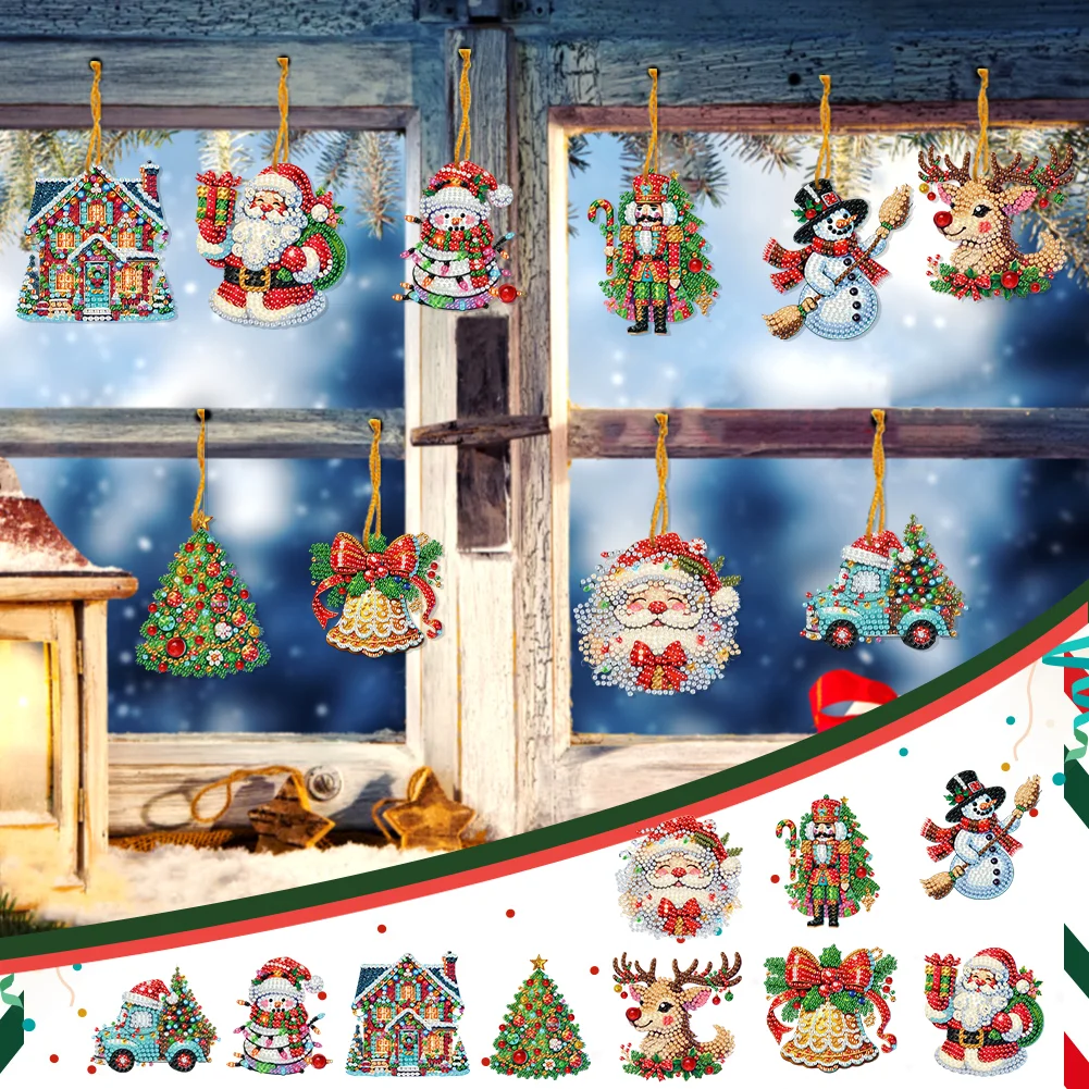 10Pcs Christmas Diamond Painting Christmas Tree Pendant 