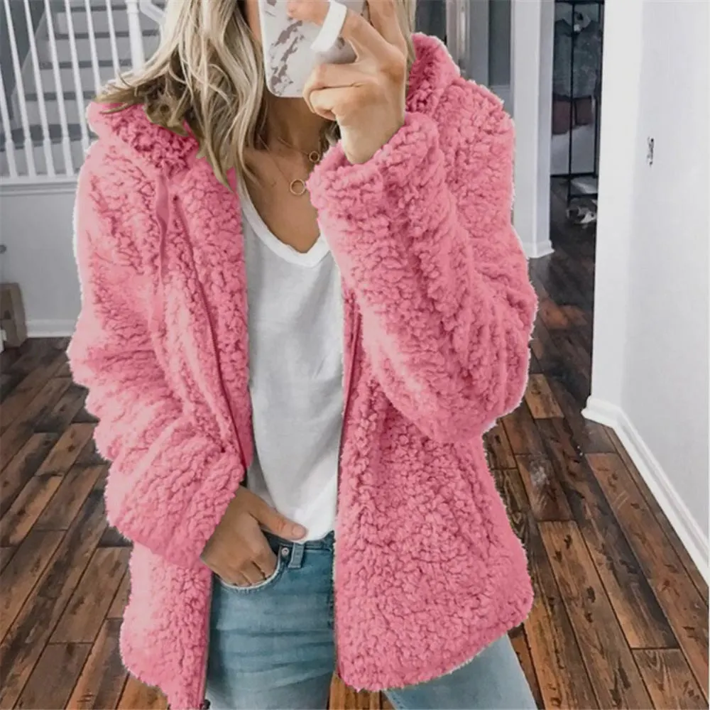 2021 new women's hooded woolen fleece autumn and winter jacket