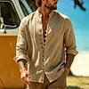 Men's Linen Long Sleeve Button Down Shirt Summer Casual Beachwear Lightweight Breathable White Collar Top by Inlyline
