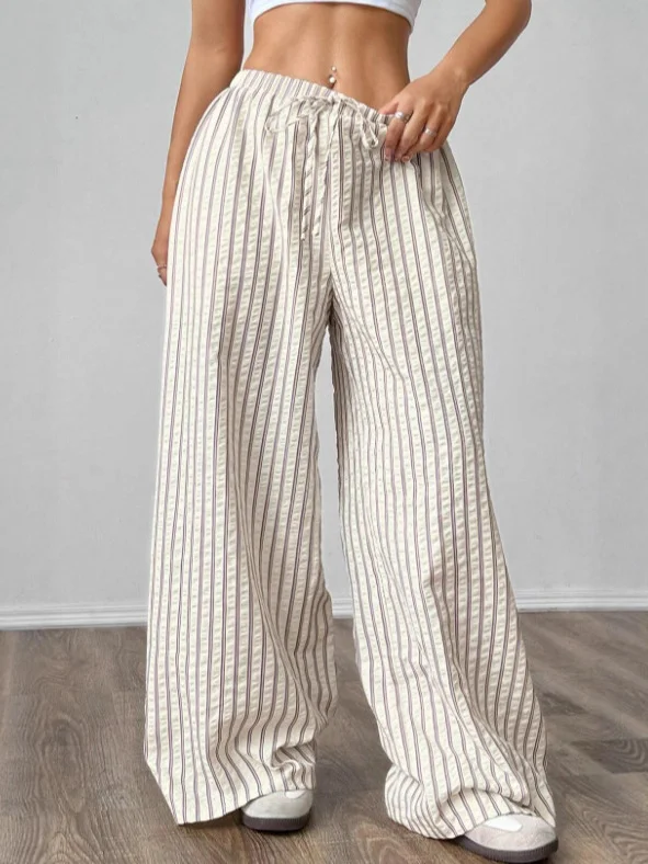 Nigikala Nigikala Loosely Tight Waist Striped Casual Straight Women's Trousers