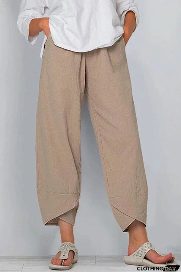 Women's Cotton Linen Simple Loose Casual Ninth Pants