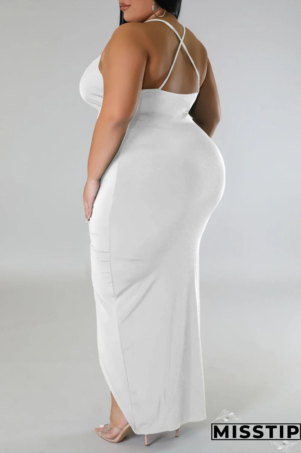 Purple Sexy Solid Patchwork Backless V Neck Sling Dress Plus Size Dresses