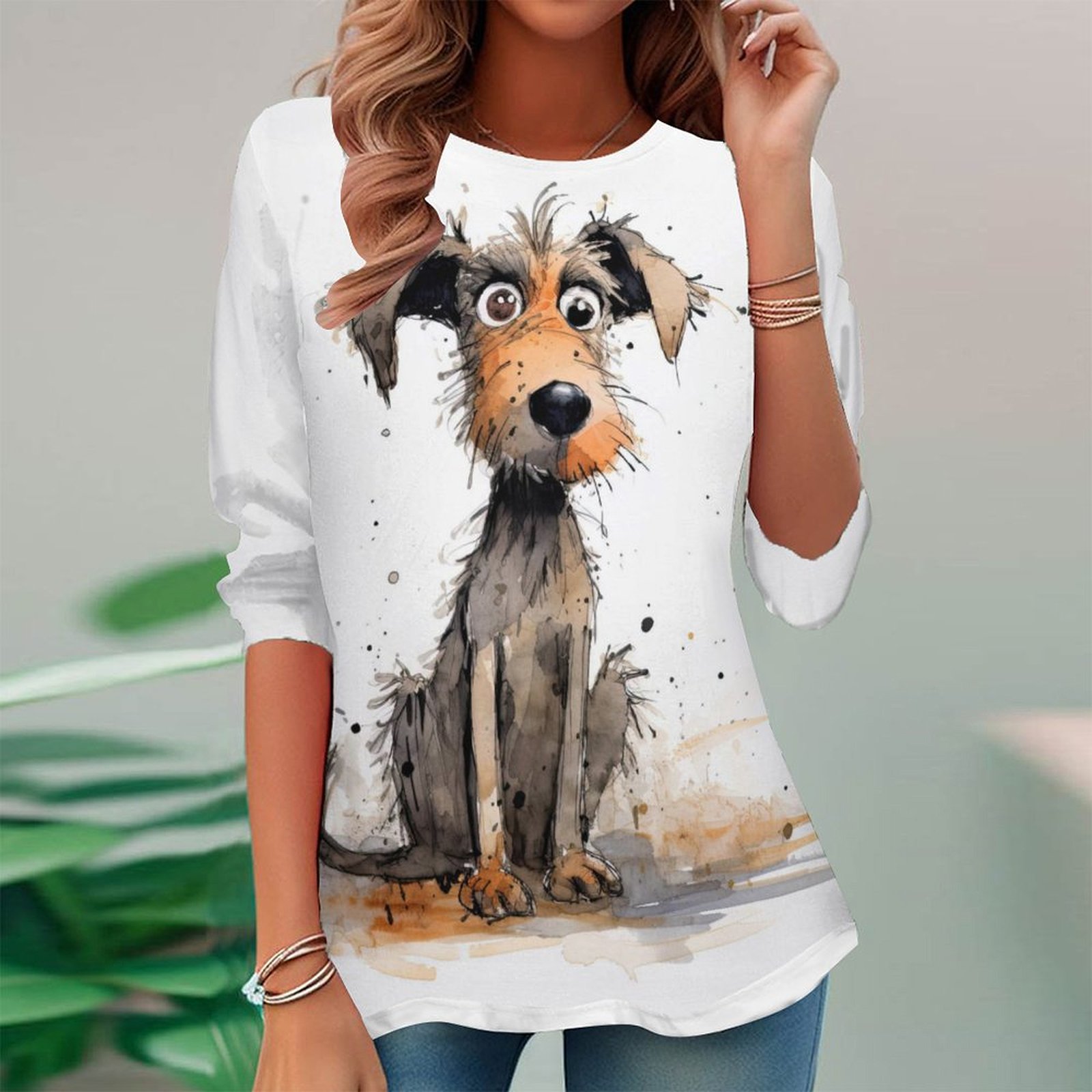 Women Long Sleeve V-neck Graphic Floral Printed Top