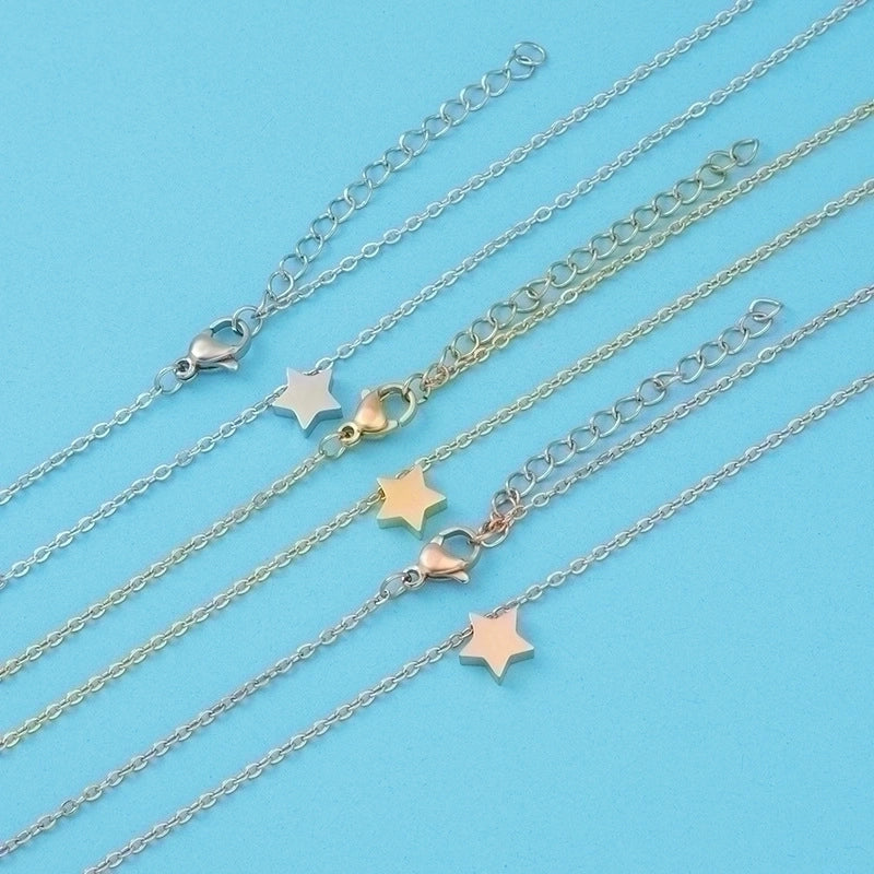 Stainless Steel 18K Gold Plated Lady Minimalist Star Moon Heart Shape None Pendant Necklace