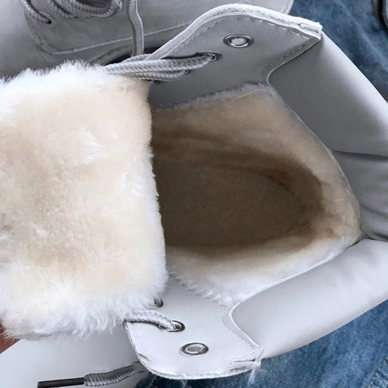Designer Winter Ankle Snow Boots For Women Female Warm Fur White Boots Lace Up Bota Feminina Shoes For Women Botas Mujer