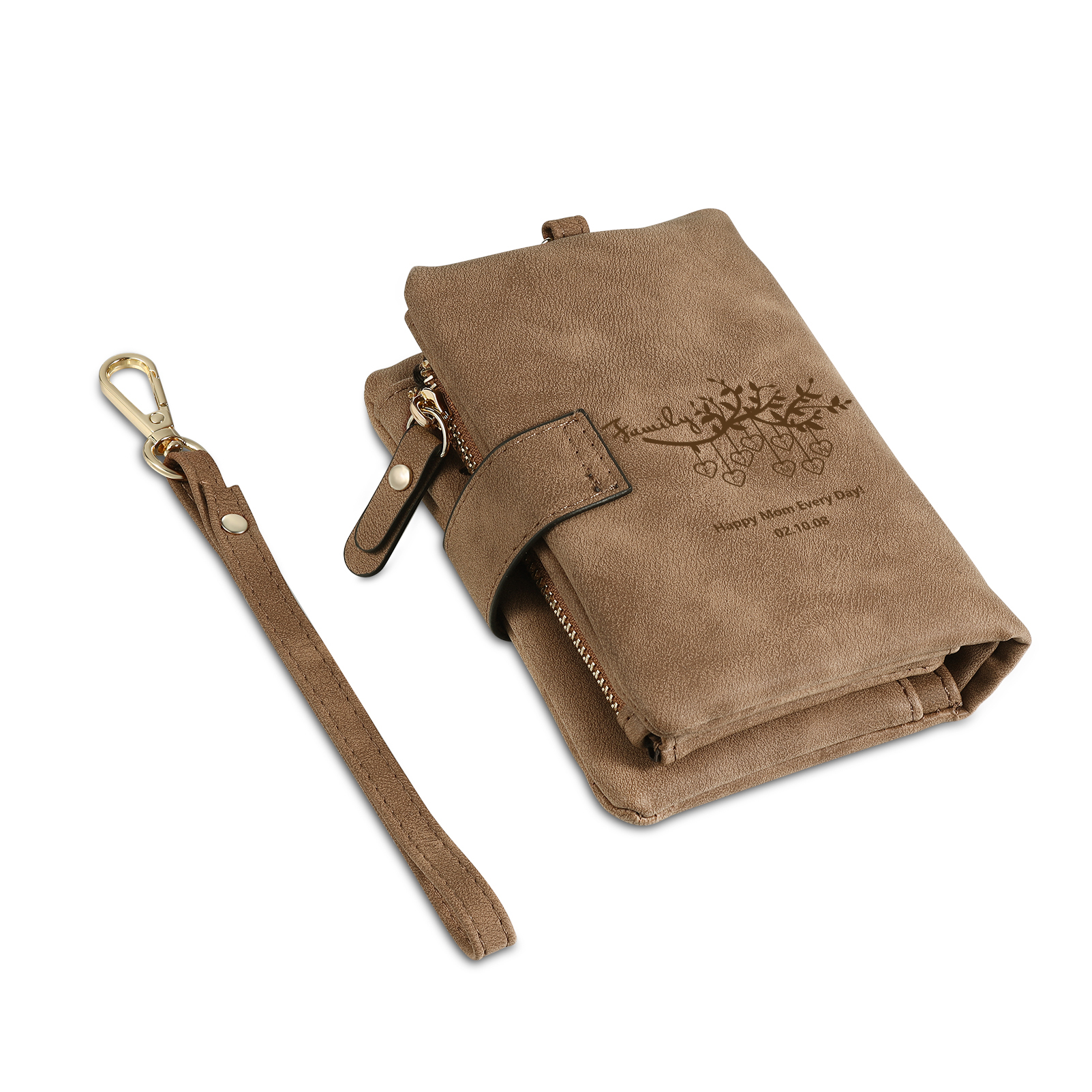 Portafoglio in PU pelle albero di vita con 9 letetre & 1 testo & 1 nome personalizzati per mamma/nonna