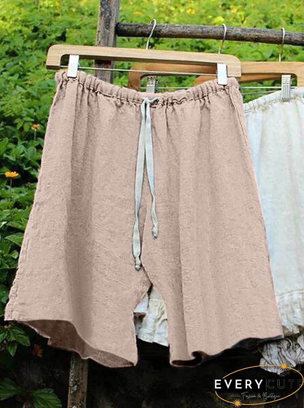 Women Lace Up Elastic Waistband Shorts Linen Bloomers