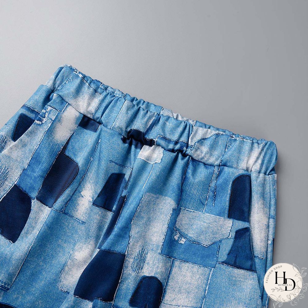 Grey Black Casual Print Patchwork O Neck Short Sleeve Two Pieces