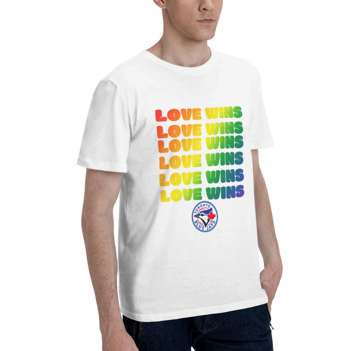 Toronto Blue Jays Love Wins Pride Printed Men's Cotton T-Shirt
