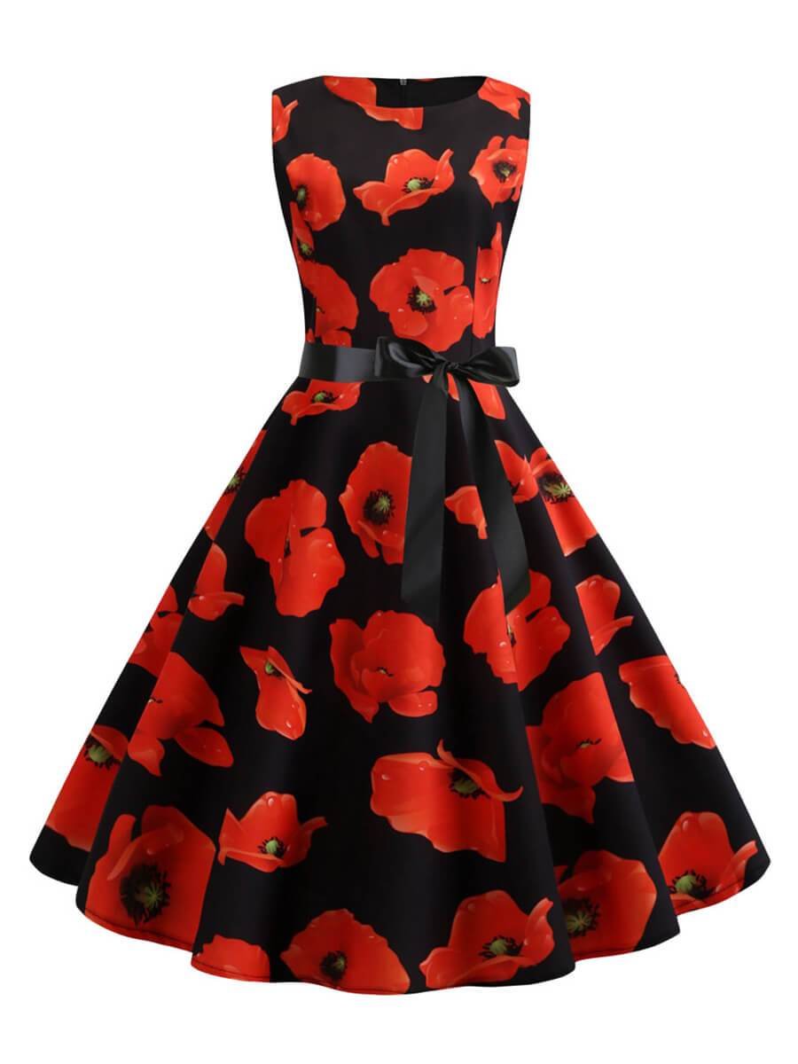Vintage 1950s Dress A-Line O-Neck Knee-length Audrey Hepburn Style Dress