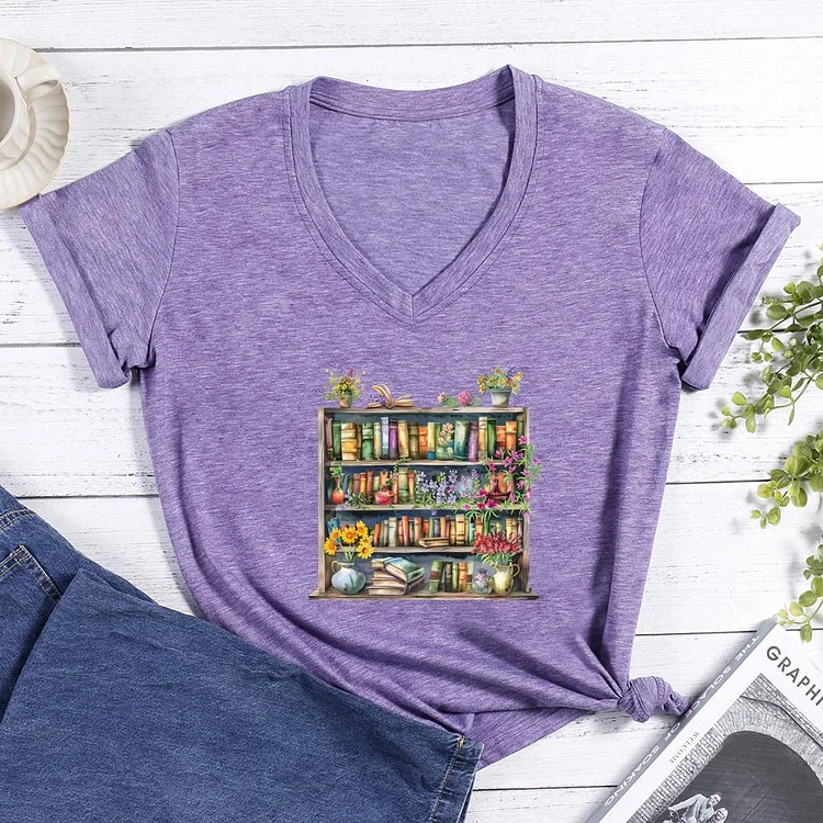 world of books V-neck T-shirt-0025802