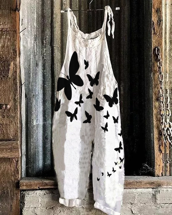 Butterfly Print Loose Casual Jumpsuit