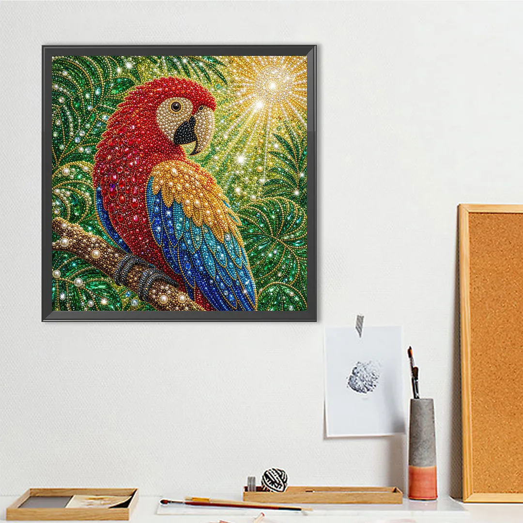 Parrot Pearl Full DIY 5D Round Drill Gem Art Diamond Painting Kits 15.75x15.75 in Diamond Dots Paintings Picture Arts Craft Diamond Art Kits for Adults Beginner Home Wall Decor